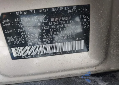 2015 Subaru Outback 3.6R Limited z USA, uszkodzony, nr VIN 4S4BSENC7F3252091